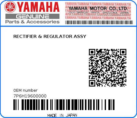 Product image: Yamaha - 7P6H19600000 - RECTIFIER & REGULATOR ASSY  0