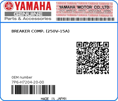 Product image: Yamaha - 7P6-H7204-20-00 - BREAKER COMP. (250V-15A)  0