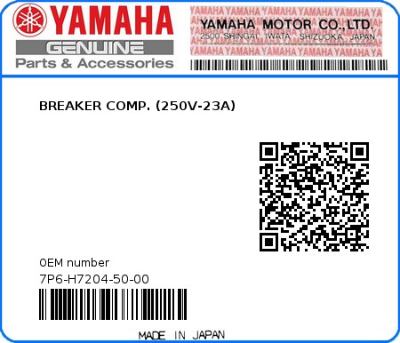 Product image: Yamaha - 7P6-H7204-50-00 - BREAKER COMP. (250V-23A)  0