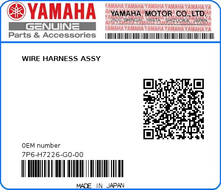 Product image: Yamaha - 7P6-H7226-G0-00 - WIRE HARNESS ASSY  0