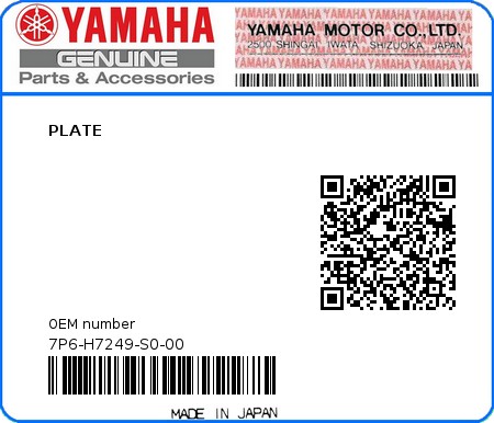 Product image: Yamaha - 7P6-H7249-S0-00 - PLATE  0