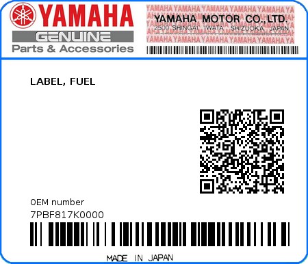 Product image: Yamaha - 7PBF817K0000 - LABEL, FUEL  0