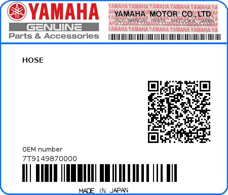 Product image: Yamaha - 7T9149870000 - HOSE  0