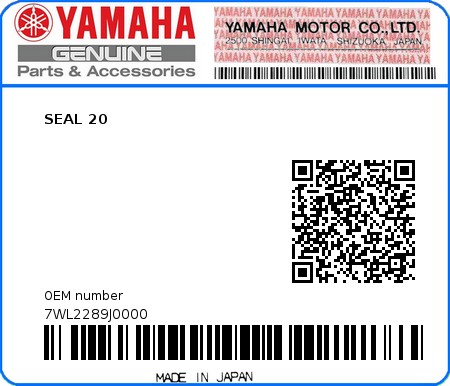Product image: Yamaha - 7WL2289J0000 - SEAL 20  0