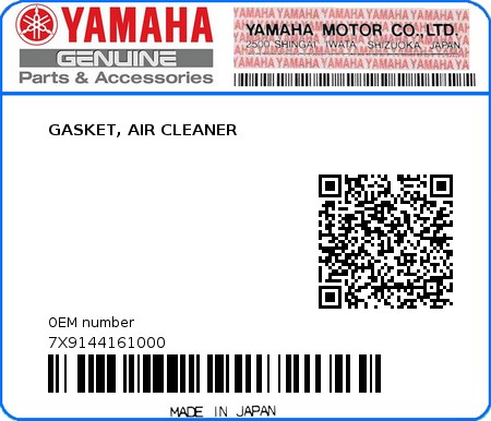 Product image: Yamaha - 7X9144161000 - GASKET, AIR CLEANER  0