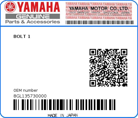 Product image: Yamaha - 8GL135730000 - BOLT 1  0