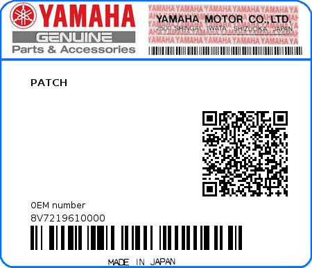 Product image: Yamaha - 8V7219610000 - PATCH   0