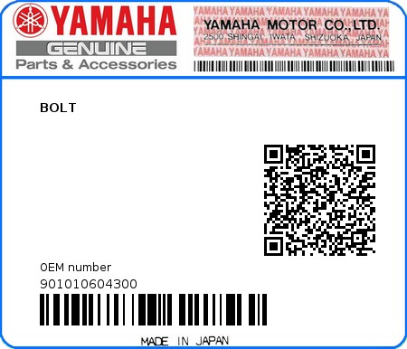 Product image: Yamaha - 901010604300 - BOLT  0