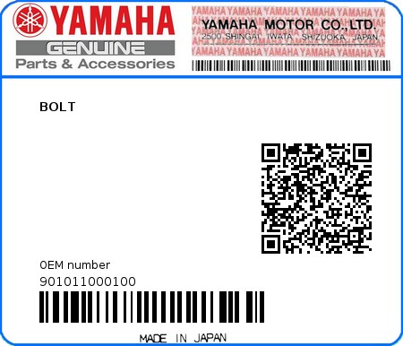 Product image: Yamaha - 901011000100 - BOLT  0