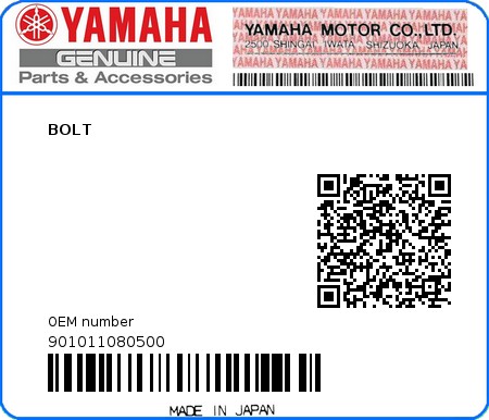 Product image: Yamaha - 901011080500 - BOLT  0