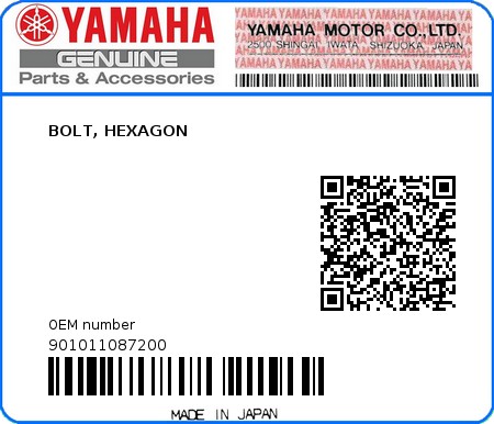 Product image: Yamaha - 901011087200 - BOLT, HEXAGON  0