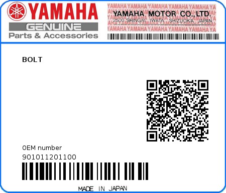 Product image: Yamaha - 901011201100 - BOLT  0