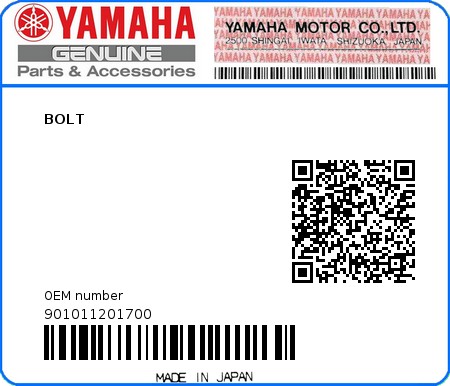 Product image: Yamaha - 901011201700 - BOLT  0