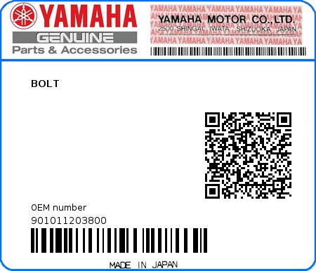 Product image: Yamaha - 901011203800 - BOLT  0