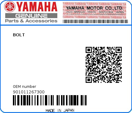 Product image: Yamaha - 901011267300 - BOLT   0
