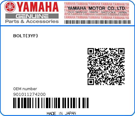 Product image: Yamaha - 901011274200 - BOLT(3YF)  0