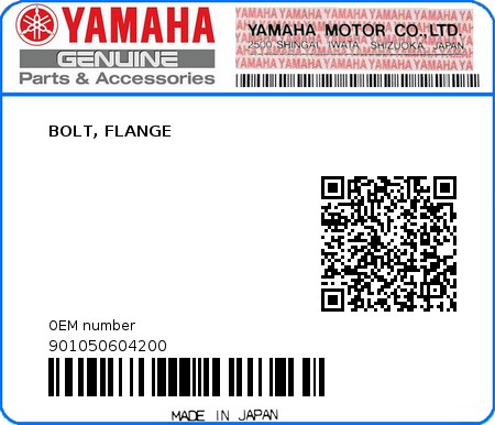 Product image: Yamaha - 901050604200 - BOLT, FLANGE  0