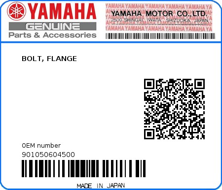 Product image: Yamaha - 901050604500 - BOLT, FLANGE  0