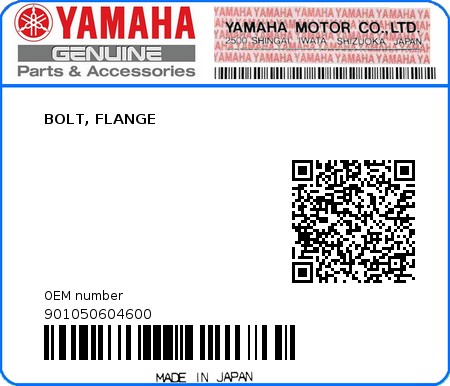 Product image: Yamaha - 901050604600 - BOLT, FLANGE  0