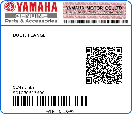 Product image: Yamaha - 901050613600 - BOLT, FLANGE  0