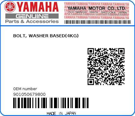 Product image: Yamaha - 901050679800 - BOLT, WASHER BASED(4KG)  0