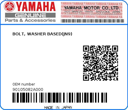 Product image: Yamaha - 90105082A000 - BOLT, WASHER BASED(JN9)  0