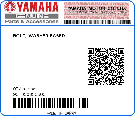 Product image: Yamaha - 901050850500 - BOLT, WASHER BASED   0