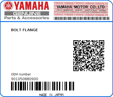 Product image: Yamaha - 901050880900 - BOLT FLANGE  0