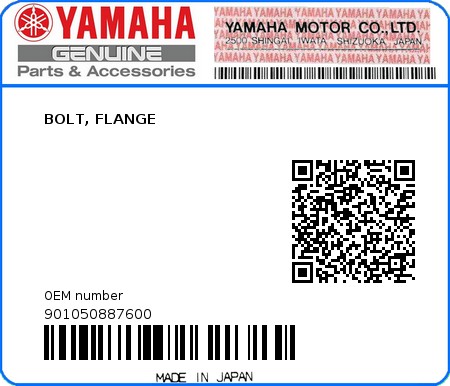 Product image: Yamaha - 901050887600 - BOLT, FLANGE  0