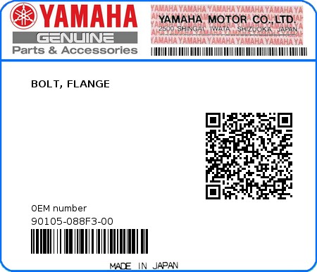 Product image: Yamaha - 90105-088F3-00 - BOLT, FLANGE  0