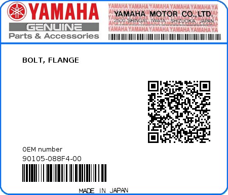 Product image: Yamaha - 90105-088F4-00 - BOLT, FLANGE  0