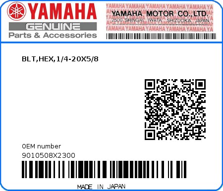 Product image: Yamaha - 9010508X2300 - BLT,HEX,1/4-20X5/8  0