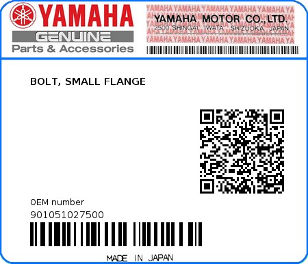 Product image: Yamaha - 901051027500 - BOLT, SMALL FLANGE  0