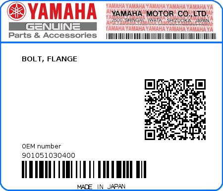 Product image: Yamaha - 901051030400 - BOLT, FLANGE  0