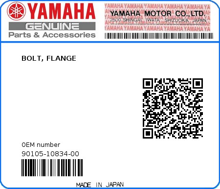 Product image: Yamaha - 90105-10834-00 - BOLT, FLANGE  0