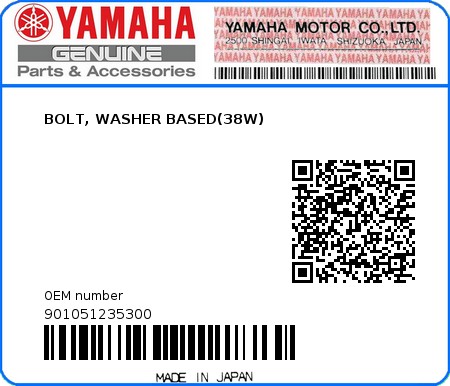 Product image: Yamaha - 901051235300 - BOLT, WASHER BASED(38W)  0