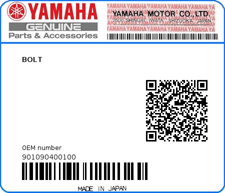 Product image: Yamaha - 901090400100 - BOLT  0