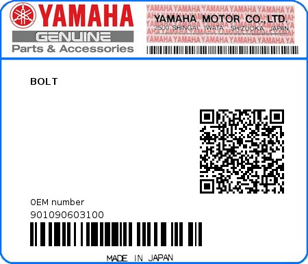 Product image: Yamaha - 901090603100 - BOLT  0