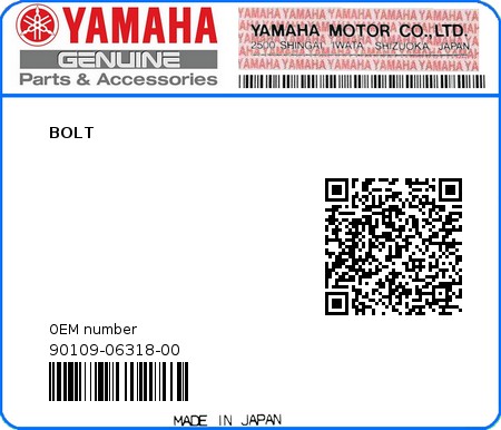 Product image: Yamaha - 90109-06318-00 - BOLT  0