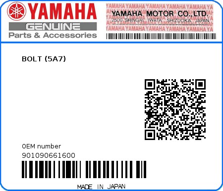 Product image: Yamaha - 901090661600 - BOLT (5A7)  0
