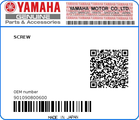 Product image: Yamaha - 901090800600 - SCREW  0