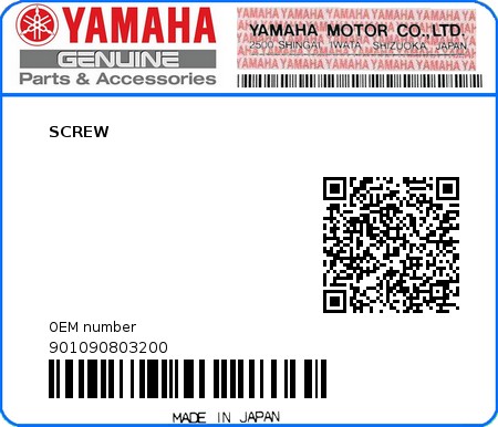 Product image: Yamaha - 901090803200 - SCREW   0