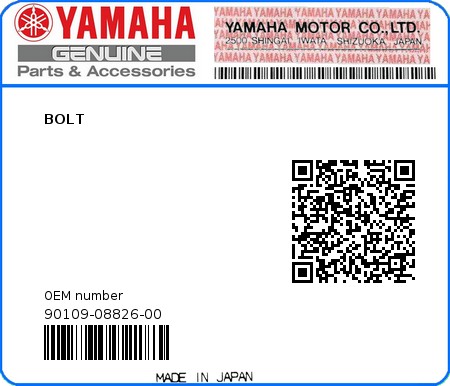 Product image: Yamaha - 90109-08826-00 - BOLT  0
