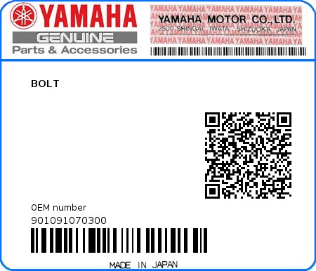 Product image: Yamaha - 901091070300 - BOLT   0