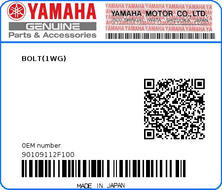 Product image: Yamaha - 90109112F100 - BOLT(1WG)  0