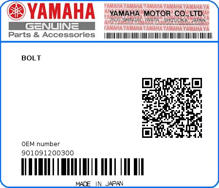 Product image: Yamaha - 901091200300 - BOLT  0