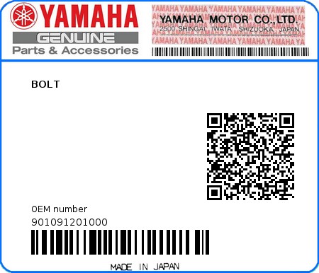 Product image: Yamaha - 901091201000 - BOLT  0