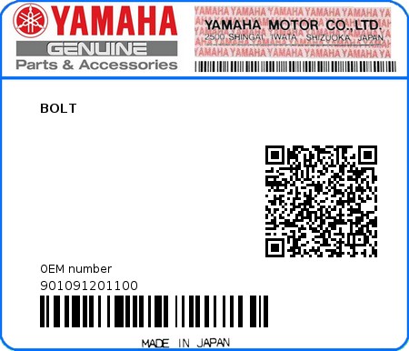 Product image: Yamaha - 901091201100 - BOLT  0
