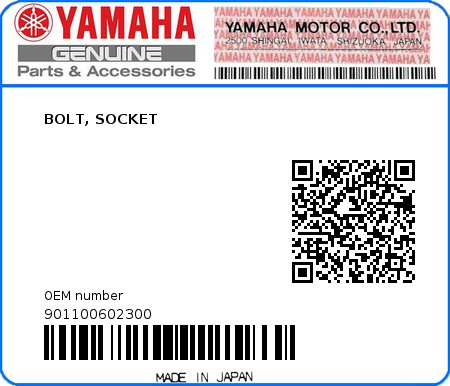 Product image: Yamaha - 901100602300 - BOLT, SOCKET  0