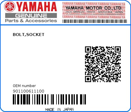 Product image: Yamaha - 901100611100 - BOLT,SOCKET  0